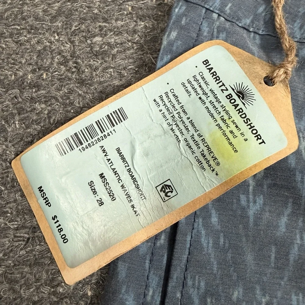 Faherty Boardshorts Men 28 Blue Biarritz Atlantic Waves Ikat 6